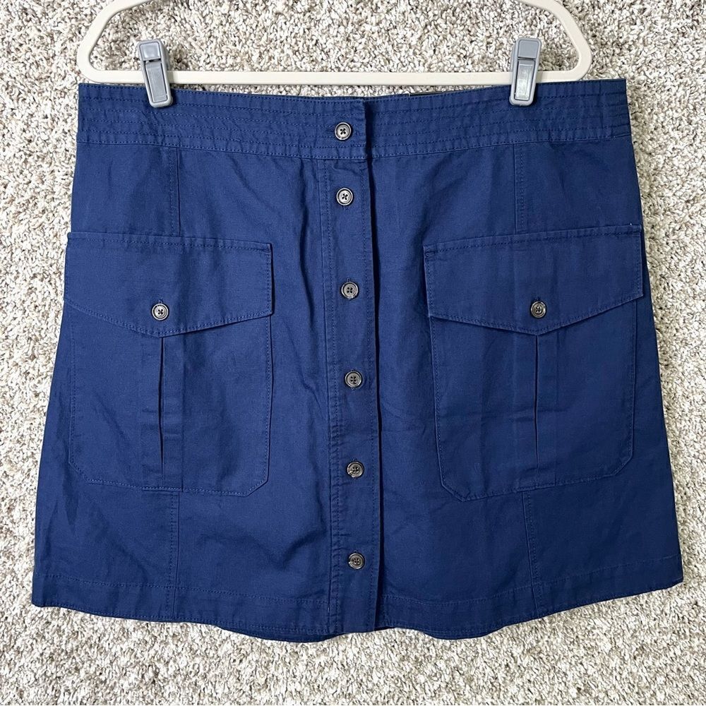 Banana Republic Skirt Women’s 18 Navy Blue Front Button Linen Blend Mini‎ NWT